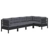 Salon de jardin 5 pcs avec coussins Noir Bois de pin 557569557569