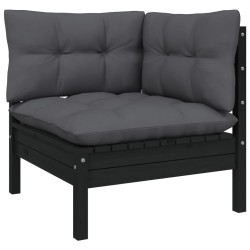 Salon de jardin 5 pcs avec coussins Noir Bois de pin 557569557569