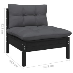 Salon de jardin 5 pcs avec coussins Noir Bois de pin 557569557569