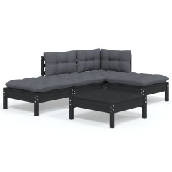 Salon de jardin 5 pcs avec coussins Noir Bois de pin 557571557571