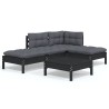 Salon de jardin 5 pcs avec coussins Noir Bois de pin 557571557571