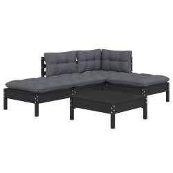 Salon de jardin 5 pcs avec coussins Noir Bois de pin 557571557571