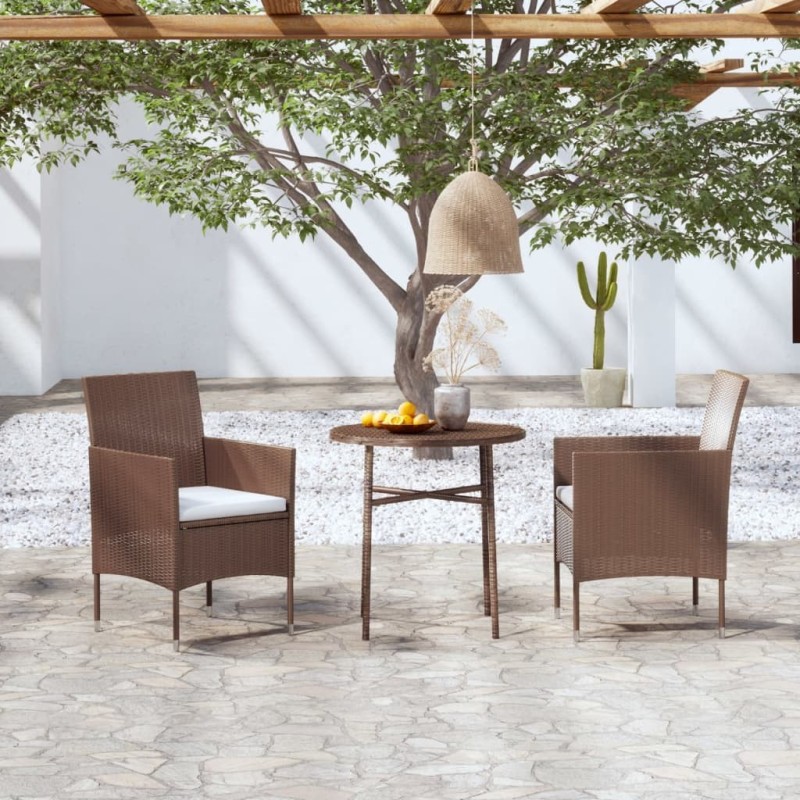 Ensemble à manger de jardin 3pcs Résine tressée Marron 557572557572