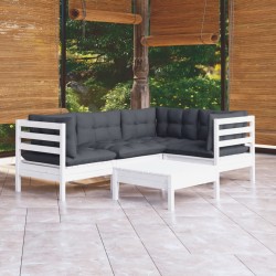 Salon de jardin 5 pcs avec coussins blanc bois de pin 557574557574