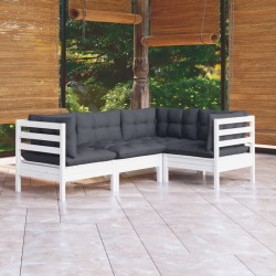 Salon de jardin 4 pcs avec coussins blanc bois de pin 557575557575