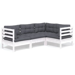 Salon de jardin 4 pcs avec coussins blanc bois de pin 557575557575