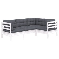 Salon de jardin 4 pcs avec coussins blanc bois de pin 557575557575