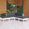 Salon de jardin 5 pcs avec coussins blanc bois de pin 557576557576