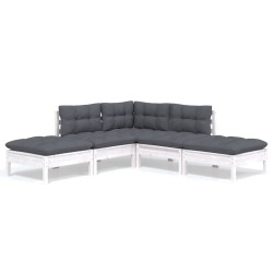 Salon de jardin 5 pcs avec coussins blanc bois de pin 557576557576