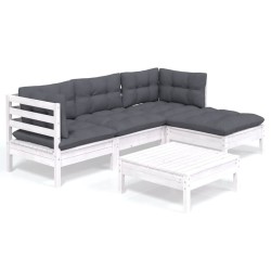 Salon de jardin 5 pcs avec coussins blanc bois de pin 557577557577