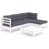 Salon de jardin 5 pcs avec coussins blanc bois de pin 557577557577