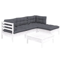 Salon de jardin 5 pcs avec coussins blanc bois de pin 557577557577