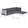 Salon de jardin 5 pcs avec coussins blanc bois de pin 557577557577