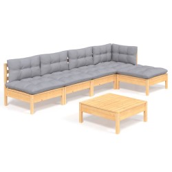 Salon de jardin 6 pcs avec coussins gris bois de pin 557578557578