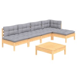 Salon de jardin 6 pcs avec coussins gris bois de pin 557578557578