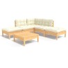 Salon de jardin 6 pcs avec coussins crème bois de pin 557585557585