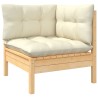 Salon de jardin 6 pcs avec coussins crème bois de pin 557585557585