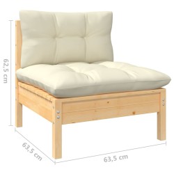 Salon de jardin 6 pcs avec coussins crème bois de pin 557585557585