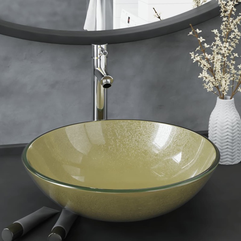 Lavabo de bain avec robinet et drain à poussoir Verre trempé 557589557589