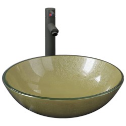Lavabo de bain avec robinet et drain à poussoir Verre trempé 557590557590