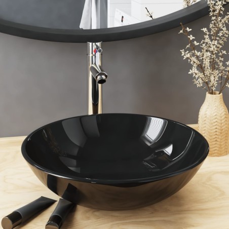 Lavabo de bain avec robinet et drain à poussoir Verre trempé 557595557595