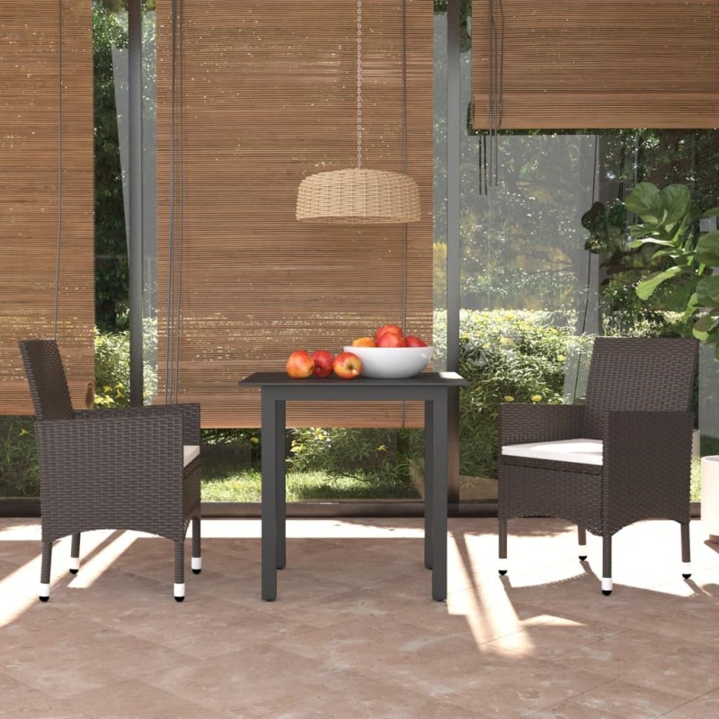 Ensemble à dîner de jardin avec coussins 3 pcs poly rotin brun 557606557606