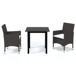 Ensemble à dîner de jardin avec coussins 3 pcs poly rotin brun 557606557606