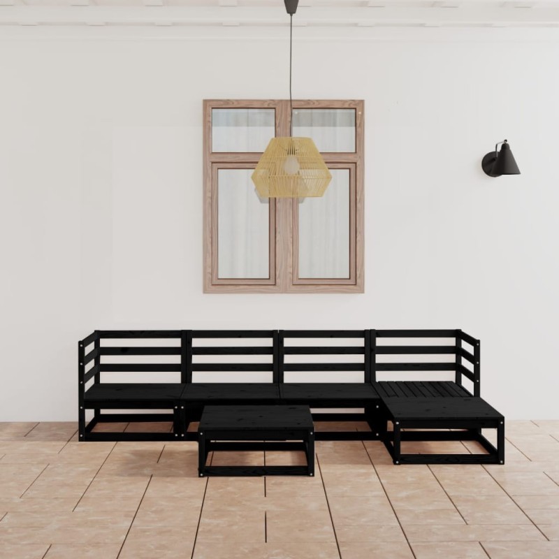 Salon de jardin 6 pcs noir bois de pin massif 557612557612