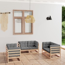 Salon de jardin 6 pcs avec coussins Bois de pin massif 557613557613