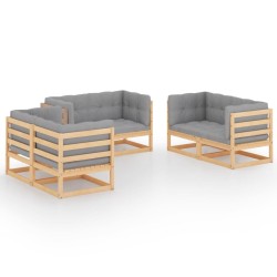 Salon de jardin 6 pcs avec coussins Bois de pin massif 557613557613