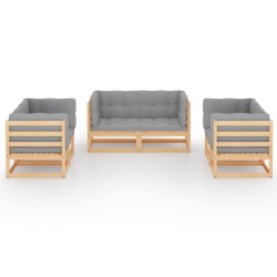 Salon de jardin 6 pcs avec coussins Bois de pin massif 557613557613