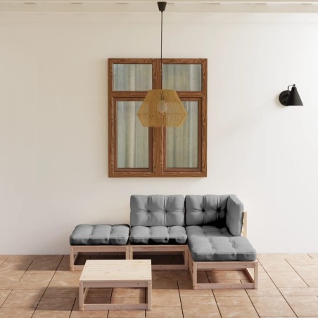 Salon de jardin 5 pcs avec coussins Bois de pin massif 557614557614
