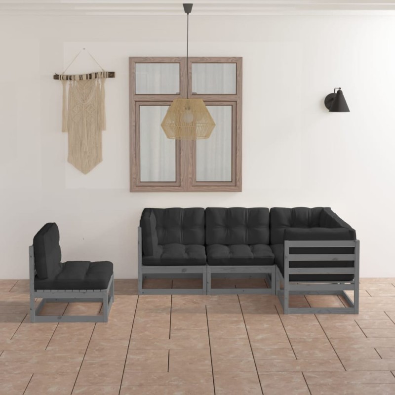 Salon de jardin 5 pcs avec coussins Bois de pin massif 557615557615