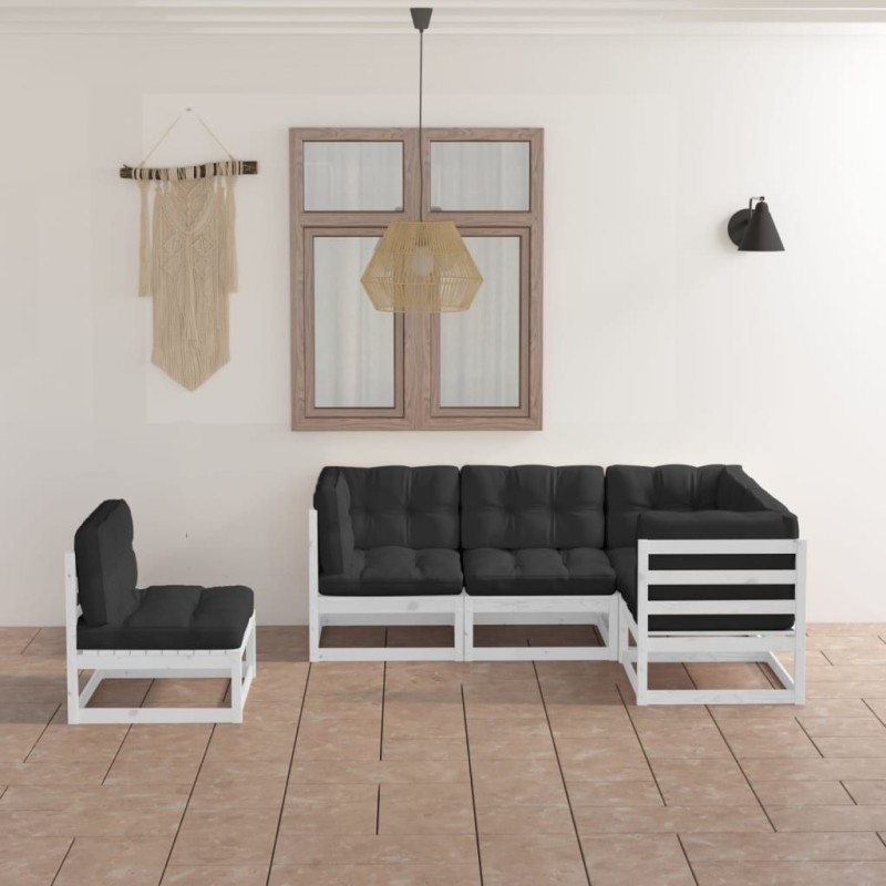 Salon de jardin 5 pcs avec coussins Bois de pin massif 557616557616