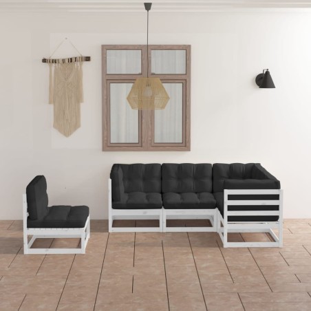 Salon de jardin 5 pcs avec coussins Bois de pin massif 557616557616