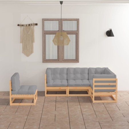 Salon de jardin 5 pcs avec coussins Bois de pin massif 557617557617