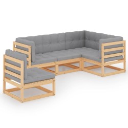 Salon de jardin 5 pcs avec coussins Bois de pin massif 557617557617