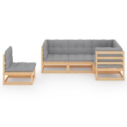 Salon de jardin 5 pcs avec coussins Bois de pin massif 557617557617