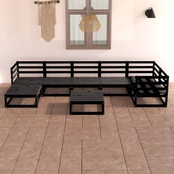 Salon de jardin 8 pcs noir bois de pin massif 557622557622