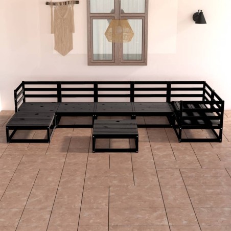 Salon de jardin 8 pcs noir bois de pin massif 557622557622