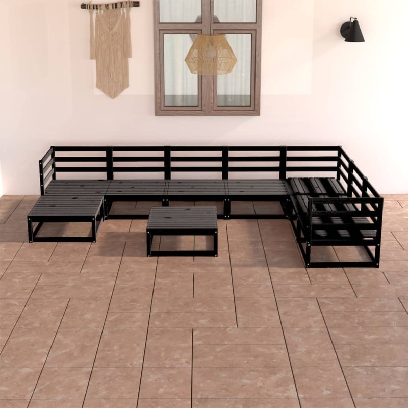 Salon de jardin 8 pcs noir bois de pin massif 557625557625