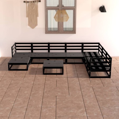 Salon de jardin 8 pcs noir bois de pin massif 557625557625