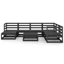 Salon de jardin 8 pcs noir bois de pin massif 557625557625