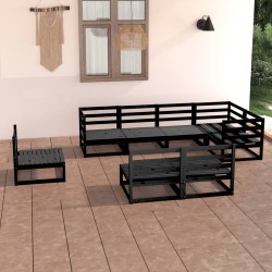 Salon de jardin 8 pcs noir bois de pin massif 557627557627