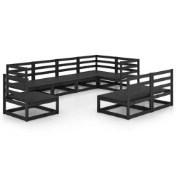 Salon de jardin 8 pcs noir bois de pin massif 557627557627