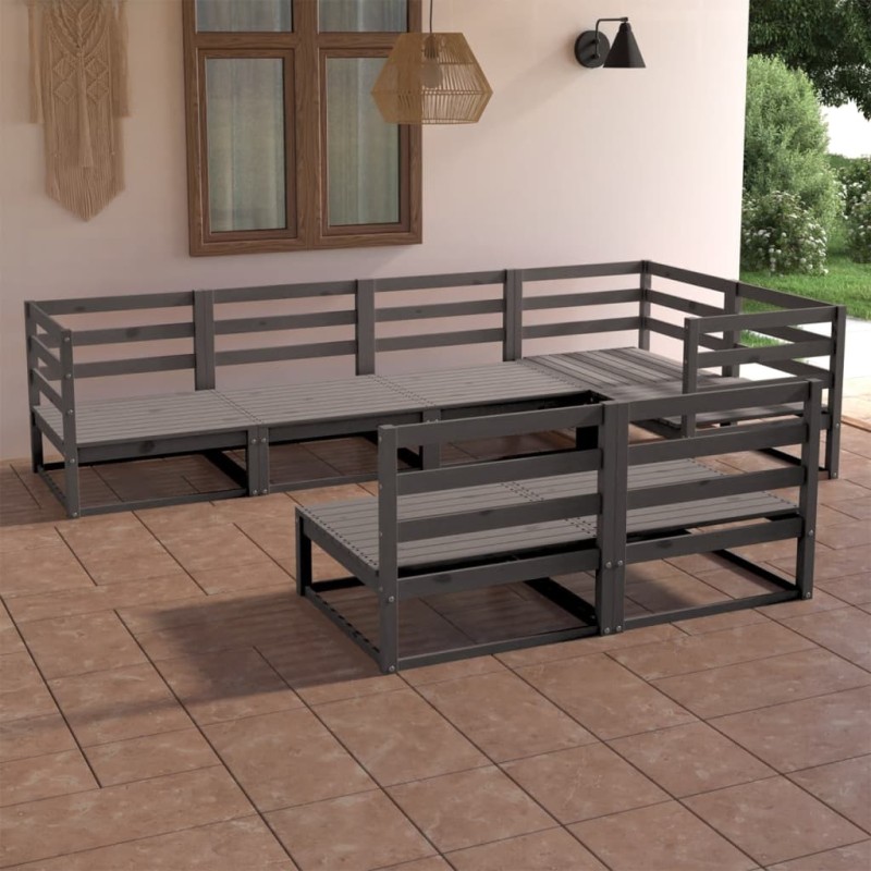 Salon de jardin 7 pcs Gris Bois de pin massif 557630557630