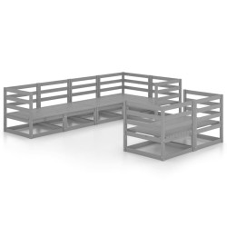 Salon de jardin 7 pcs Gris Bois de pin massif 557630557630