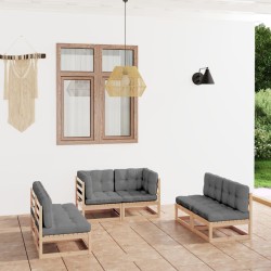 Salon de jardin 6 pcs avec coussins Bois de pin massif 557631557631