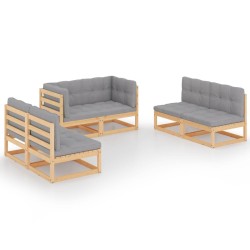 Salon de jardin 6 pcs avec coussins Bois de pin massif 557631557631