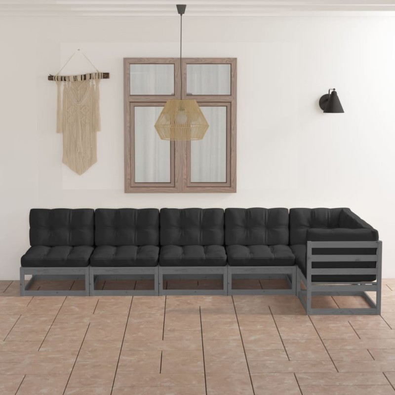 Salon de jardin 6 pcs avec coussins Bois de pin massif 557634557634